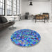 Round Patterned Blue Rug in a Office, pat1245lblu