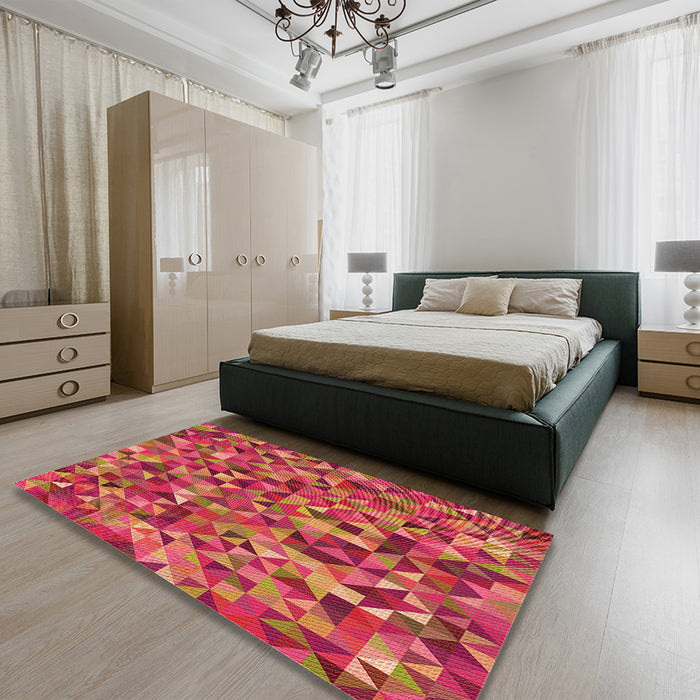 Patterned Crimson Red Rug in a Bedroom, pat1245org