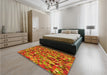 Patterned Orange Gold Rug in a Bedroom, pat1245yw