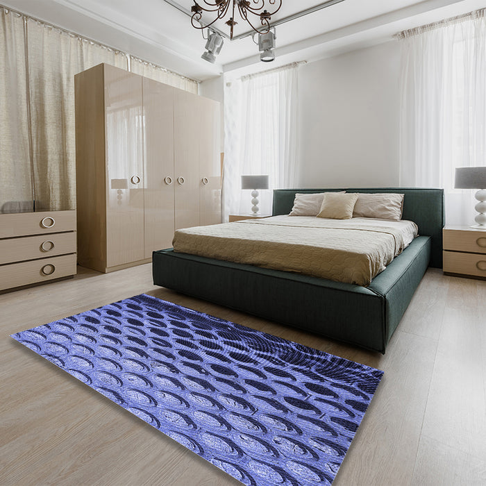Patterned Sky Blue Rug in a Bedroom, pat1246blu