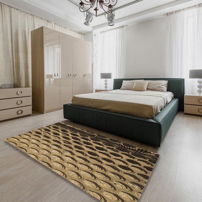 Round Machine Washable Transitional Caramel Brown Rug in a Office, wshpat1246brn
