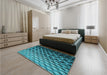 Patterned Bright Turquoise Blue Rug in a Bedroom, pat1246lblu