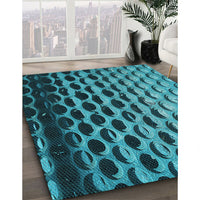 Patterned Bright Turquoise Blue Rug, pat1246lblu