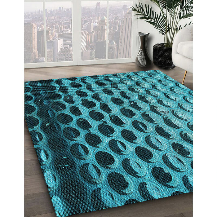 Machine Washable Transitional Bright Turquoise Blue Rug in a Family Room, wshpat1246lblu