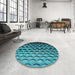 Round Patterned Bright Turquoise Blue Rug in a Office, pat1246lblu