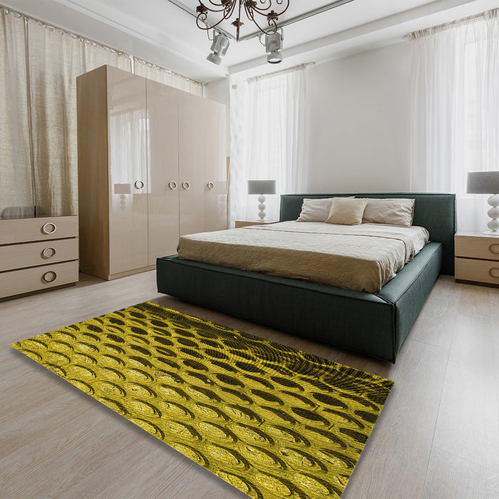 Patterned Orange Gold Rug in a Bedroom, pat1246yw