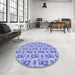 Round Patterned Blue Rug in a Office, pat1247blu