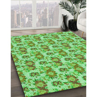 Patterned Dark Lime Green Rug, pat1247grn