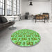 Round Patterned Dark Lime Green Rug in a Office, pat1247grn