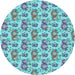 Square Patterned Cadet Blue Green Rug, pat1247lblu