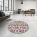 Round Machine Washable Transitional Raspberry Purple Rug in a Office, wshpat1247