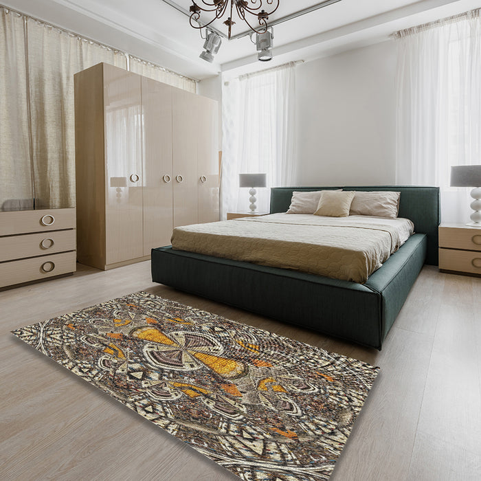 Patterned Light French Beige Brown Novelty Rug in a Bedroom, pat124