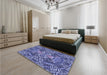 Patterned Purple Mimosa Purple Rug in a Bedroom, pat125blu