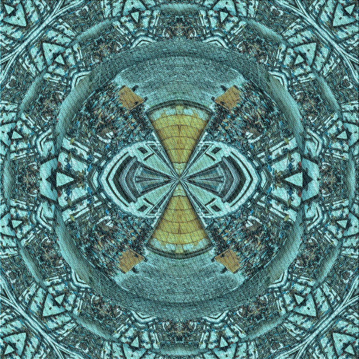 Round Patterned Dark Blue Grey Blue Rug, pat125lblu