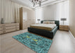 Patterned Dark Blue Grey Blue Rug in a Bedroom, pat125lblu