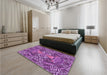 Patterned Dark Magenta Purple Rug in a Bedroom, pat125pur