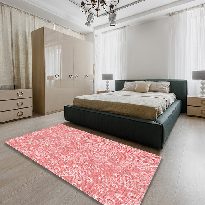 Round Machine Washable Transitional Pink Rug in a Office, wshpat1251rd