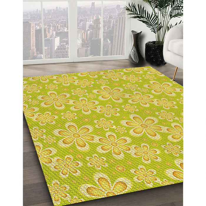 Patterned Yellow Rug in Family Room, pat1251yw