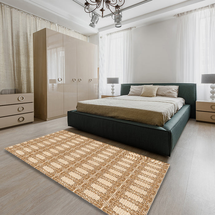 Patterned Khaki Gold Rug in a Bedroom, pat1252org