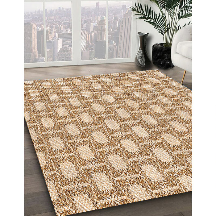 Patterned Deep Peach Orange Rug in Family Room, pat1253org