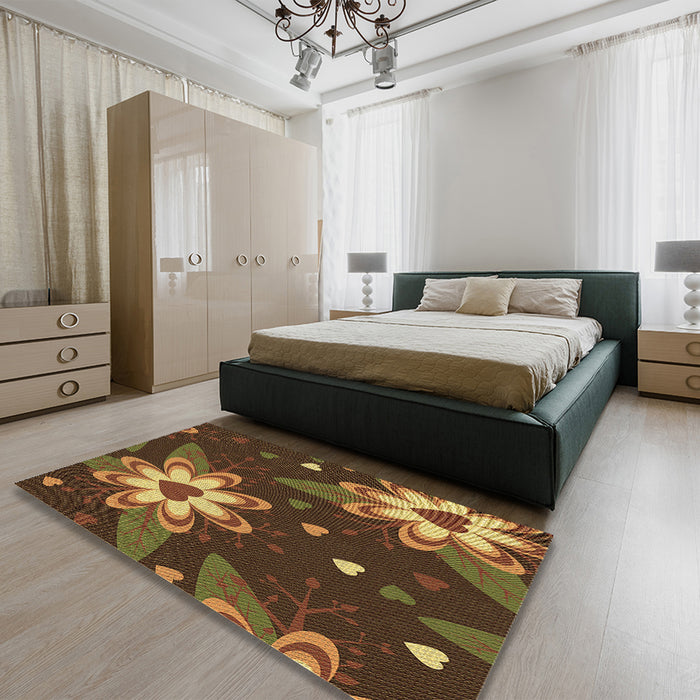 Patterned Red Rug in a Bedroom, pat1254brn