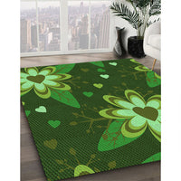 Patterned Dark Forest Green Rug, pat1254grn