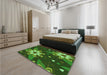 Patterned Dark Forest Green Rug in a Bedroom, pat1254grn