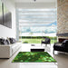 Square Patterned Dark Forest Green Rug in a Living Room, pat1254grn