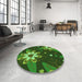 Round Patterned Dark Forest Green Rug in a Office, pat1254grn