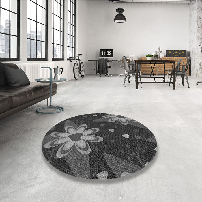 Round Patterned Charcoal Black Rug in a Office, pat1254gry