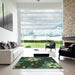 Square Patterned Dark Forest Green Rug in a Living Room, pat1254lblu