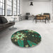 Round Patterned Dark Forest Green Rug in a Office, pat1254lblu