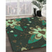 Patterned Dark Forest Green Rug in Family Room, pat1254lblu