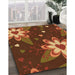 Patterned Saffron Red Rug in Family Room, pat1254org