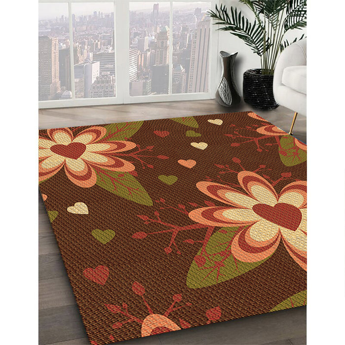 Machine Washable Transitional Saffron Red Rug in a Family Room, wshpat1254org