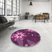 Round Patterned Orchid Purple Rug in a Office, pat1254pur