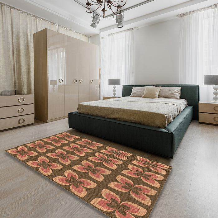 Patterned Saddle Brown Rug in a Bedroom, pat1255brn