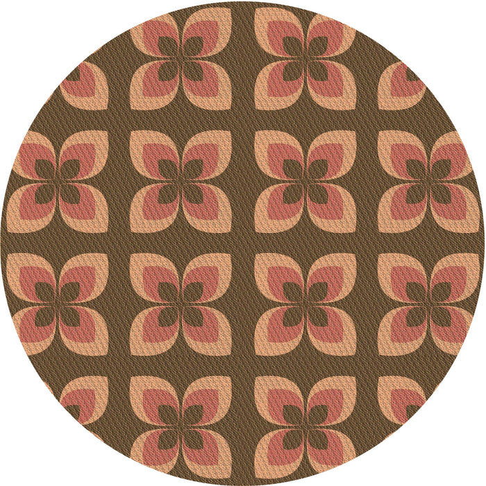 Round Patterned Saddle Brown Rug, pat1255brn