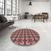 Round Machine Washable Transitional Vermilion Red Rug in a Office, wshpat1255