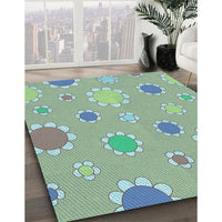 Patterned Blue Green Rug, pat1256lblu