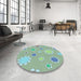 Round Patterned Blue Green Rug in a Office, pat1256lblu