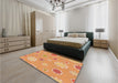 Patterned Yellow Orange Rug in a Bedroom, pat1256org