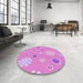 Round Patterned Violet Purple Rug in a Office, pat1256pur