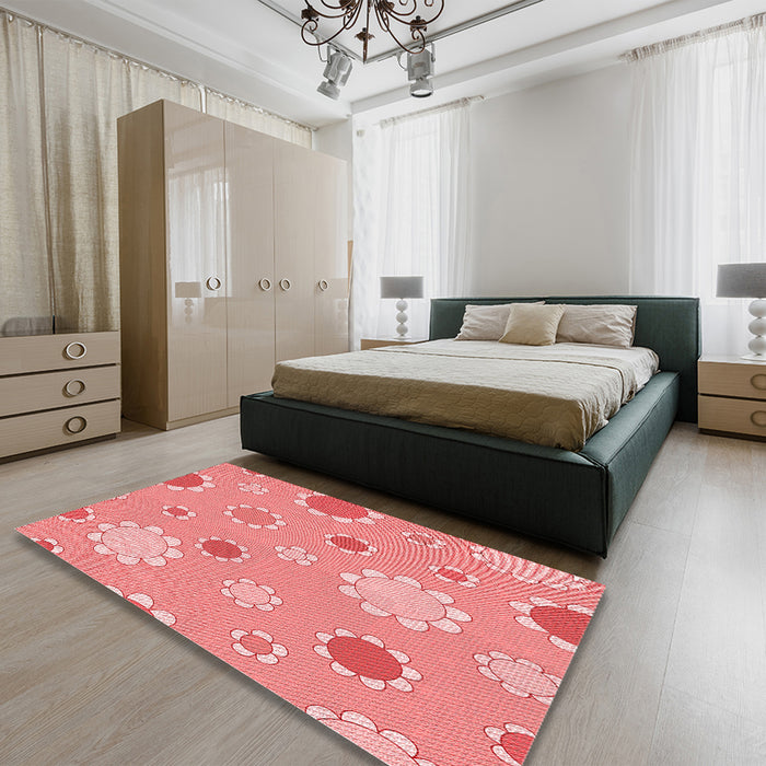 Patterned Pastel Pink Rug in a Bedroom, pat1256rd