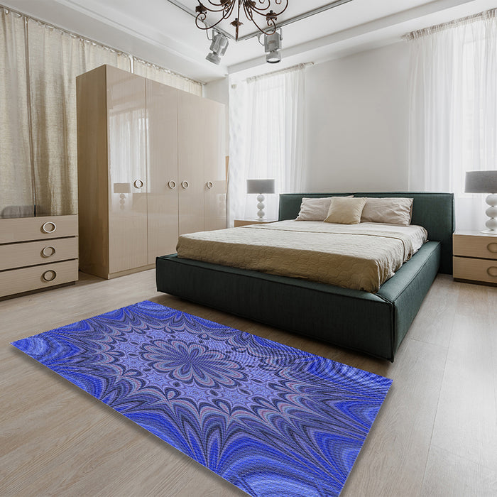 Patterned Light Slate Blue Rug in a Bedroom, pat1257blu