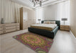 Patterned Brown Red Rug in a Bedroom, pat1257brn