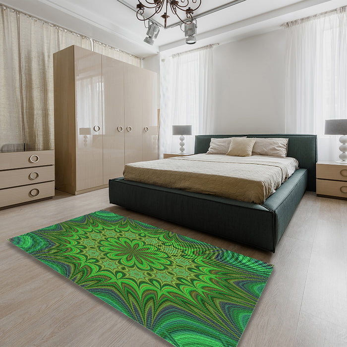 Patterned Lime Green Rug in a Bedroom, pat1257grn