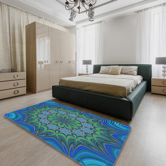 Patterned Blue Rug in a Bedroom, pat1257lblu