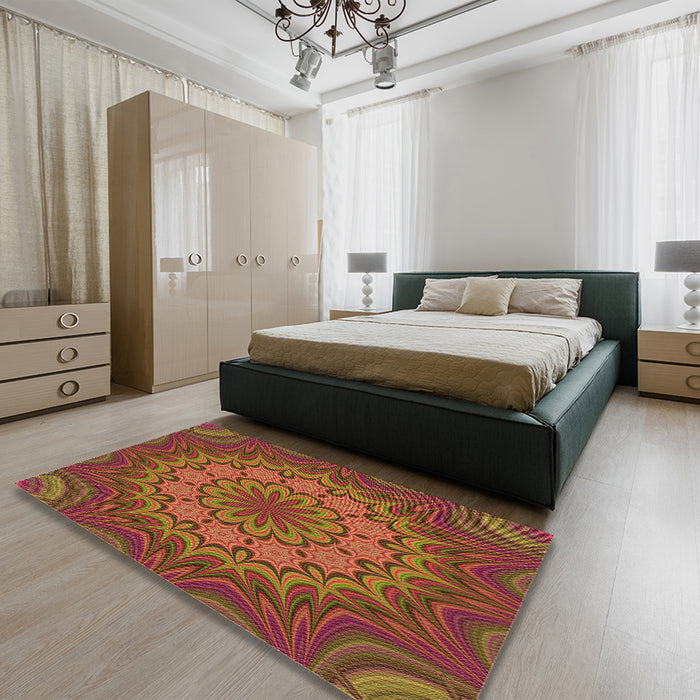 Patterned Red Rug in a Bedroom, pat1257org