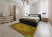 Patterned Dark Yellow Green Rug in a Bedroom, pat1257yw